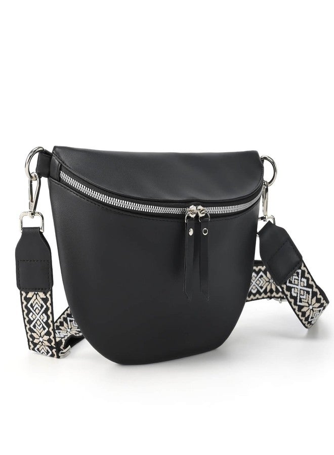 GICEY Fanny Packs for Cross Body Belt Bags with Guitar Strap ( PU Leather ) - Trendy Cute Designer Bum Bags for Women - Black - Image 1
